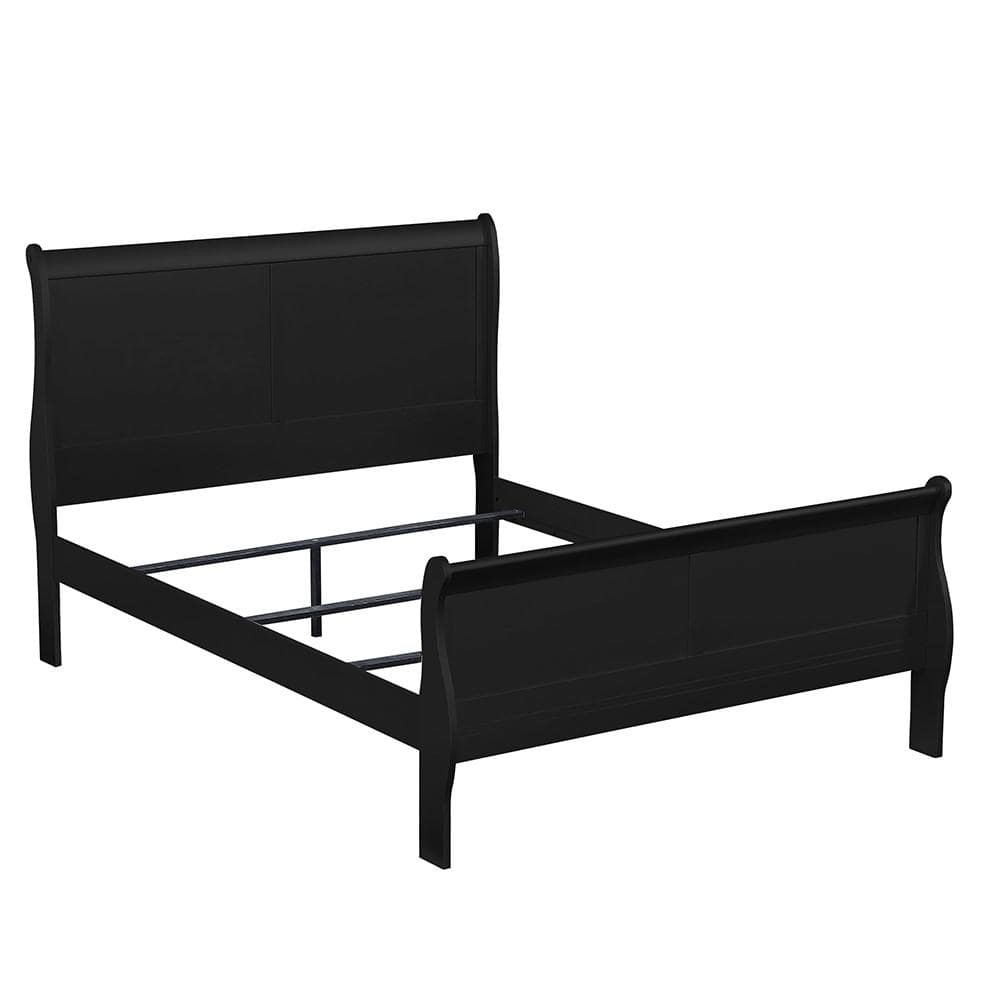 Black Pine Queen Sleigh Bed with Headboard and Drawers