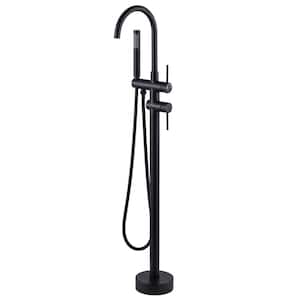2-Handle Freestanding Tub Faucet with Hand Shower in Black