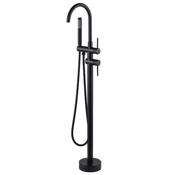 2-Handle Freestanding Tub Faucet with Hand Shower in Black