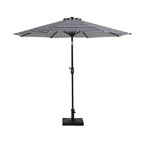 Kingston 9 ft. Market Outdoor Umbrella in Gray and White with 50 lbs. Concrete Base