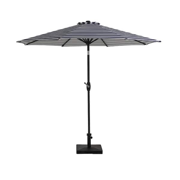 WESTIN OUTDOOR Kingston 9 ft. Market Outdoor Umbrella in Gray and White with 50 lbs. Concrete Base