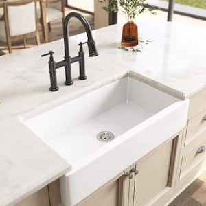 White Fireclay 30 in. Single Bowl Farmhouse Apron Kitchen Sink with Faucet