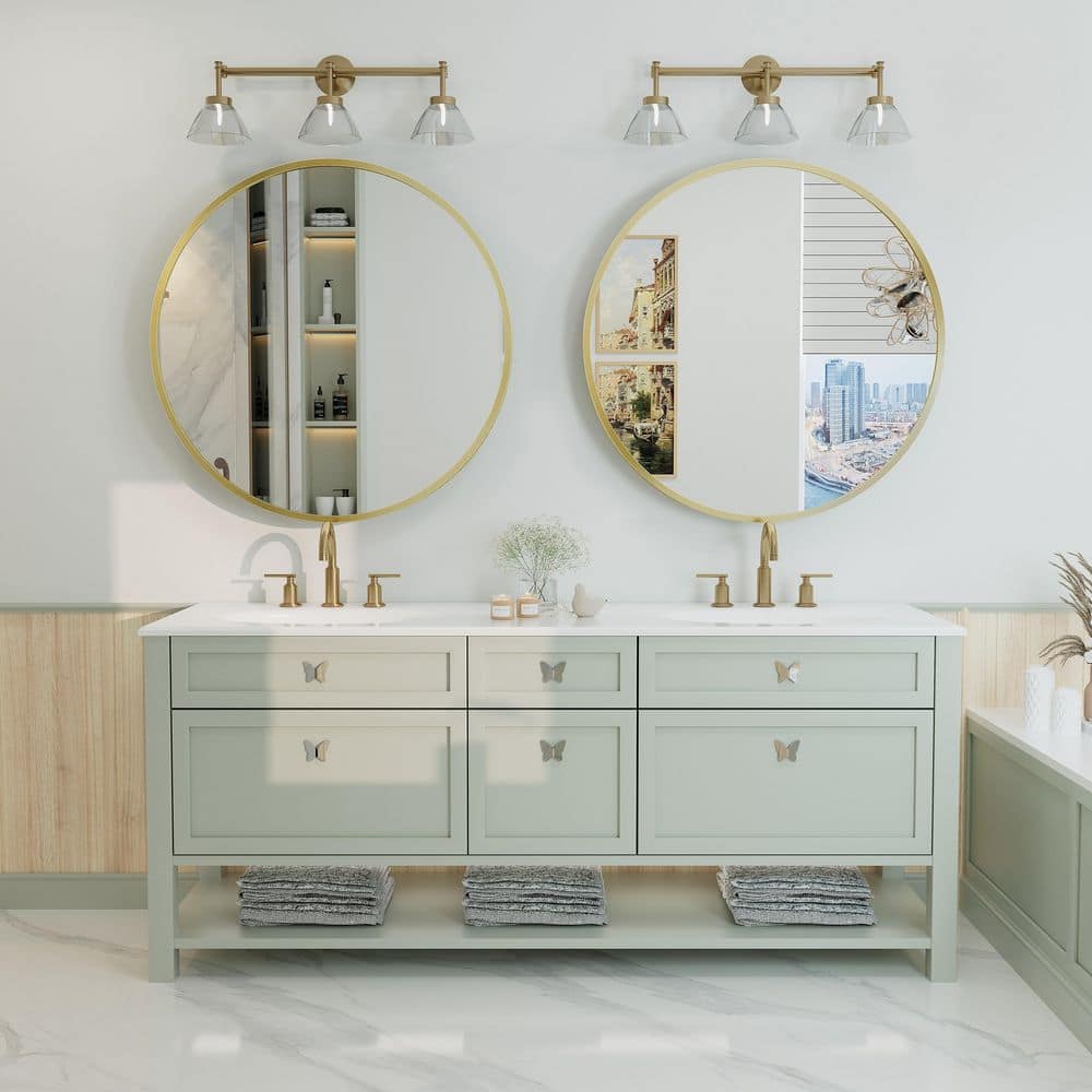 2 Pieces 30 in. W x 30 in. H Round Aluminum Alloy Framed and Tempered Glass Wall Decor Bathroom Vanity Mirror in Gold price history on PriceWatchPro
