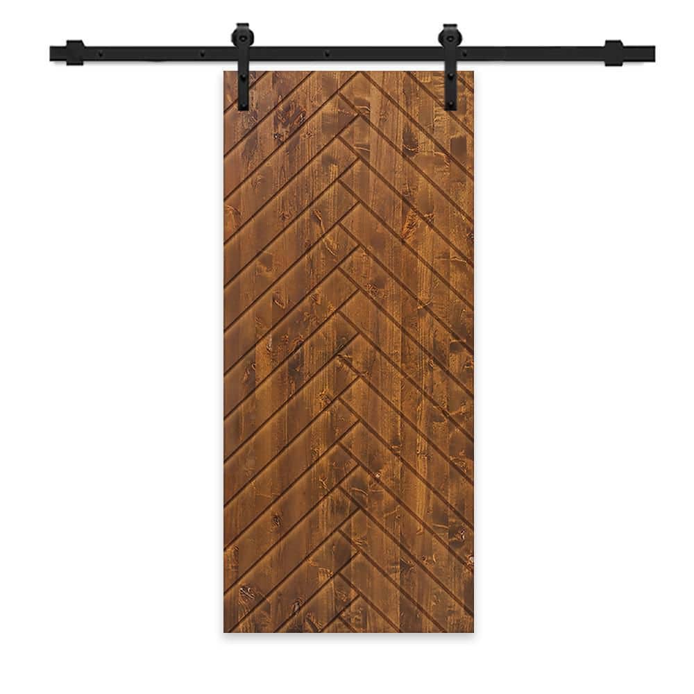 30 in. x 84 in. Walnut Stained Pine Wood Modern Interior Sliding Barn Door with Hardware Kit price history on PriceWatchPro
