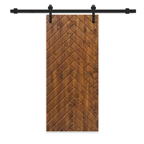 CALHOME 30 in. x 84 in. Walnut Stained Pine Wood Modern Interior Sliding Barn Door with Hardware Kit