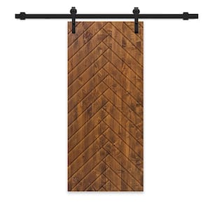 42 in. x 96 in. Walnut Stained Solid Wood Modern Interior Sliding Barn Door with Hardware Kit