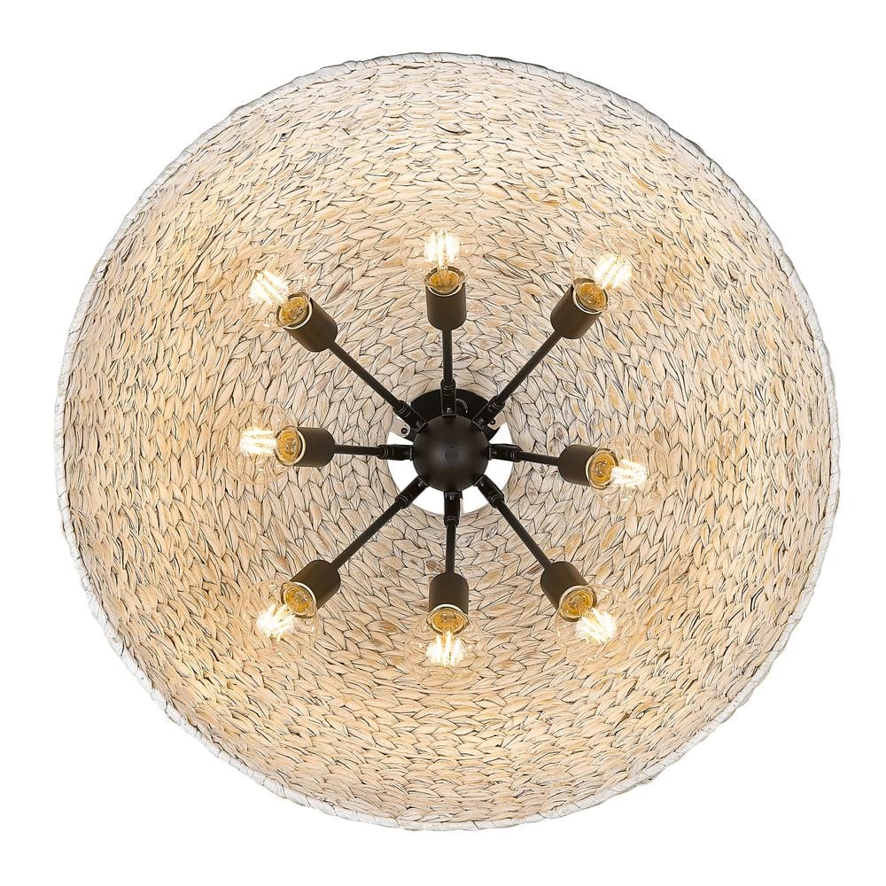 Rue 27'' Matte Black Dome Pendant with Hand-Woven Sweet Grass Shade