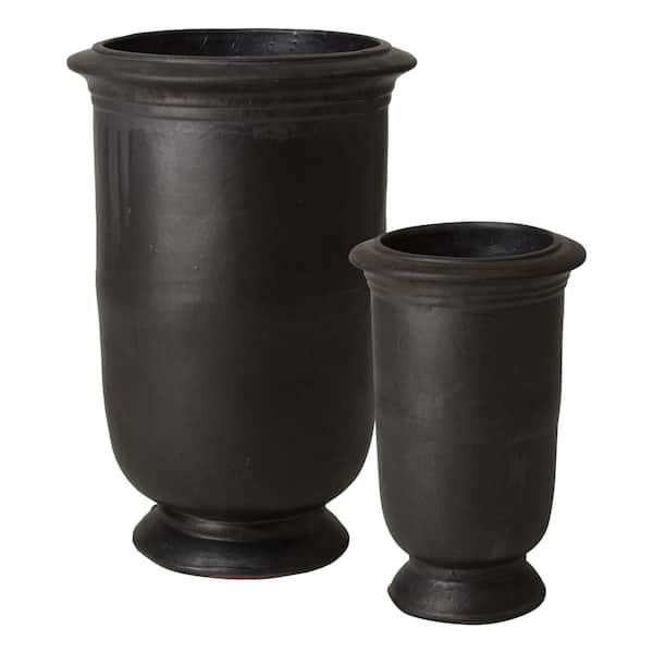 Emissary 31.5 in. H Matte Black Ceramic Round Cup Planter Set