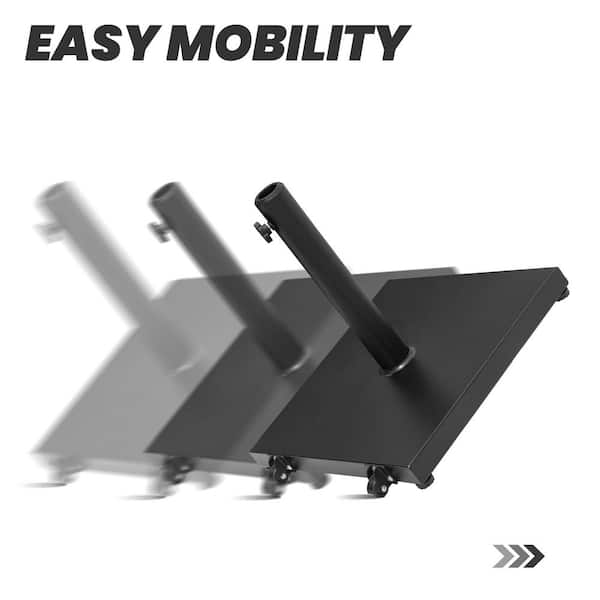 55 lbs. Patio Umbrella Base with Wheels Outdoor Umbrella Stand Heavy Duty Square Concrete Stand Market Umbrella in Black