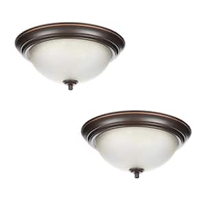 13 in. 2-Light Oil Rubbed Bronze Flush Mount with Frosted Glass Shade (2-Pack)