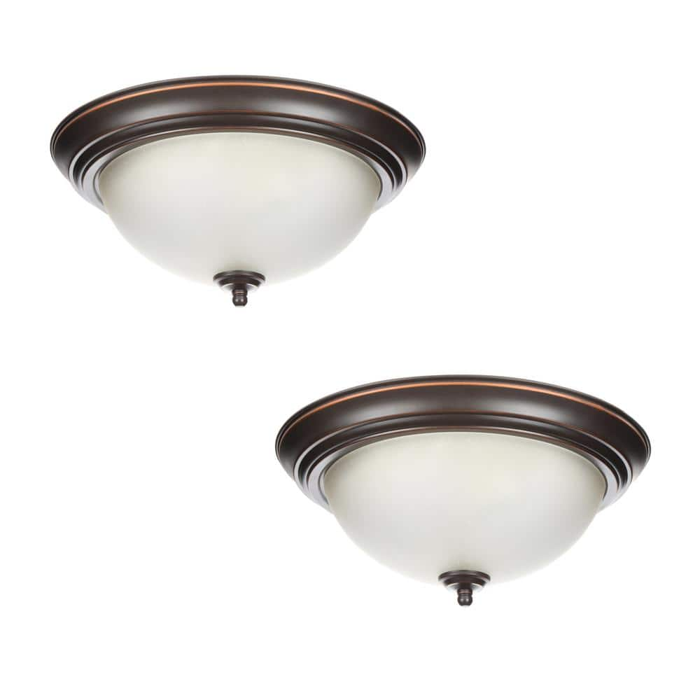 13 in. 2-Light Oil Rubbed Bronze Flush Mount (2-Pack)