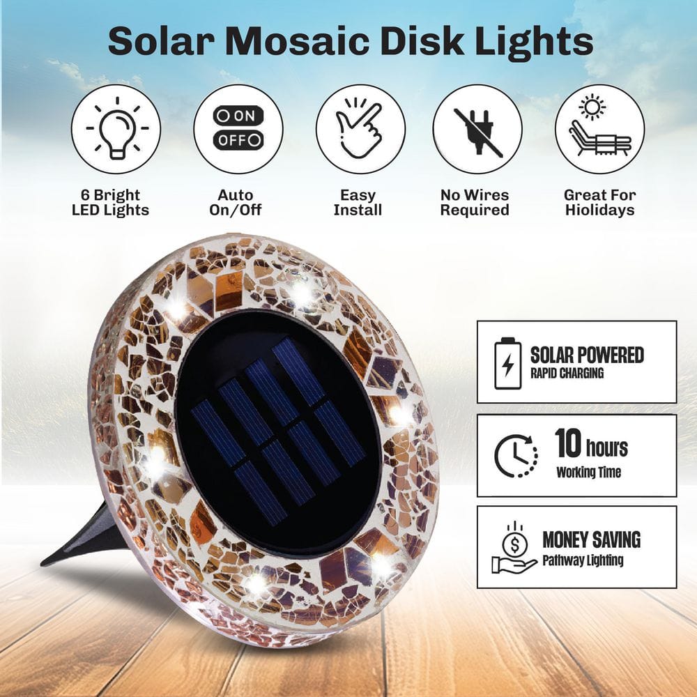 Tan Mosaic Solar Powered LED Pathway Lights, Set of 4