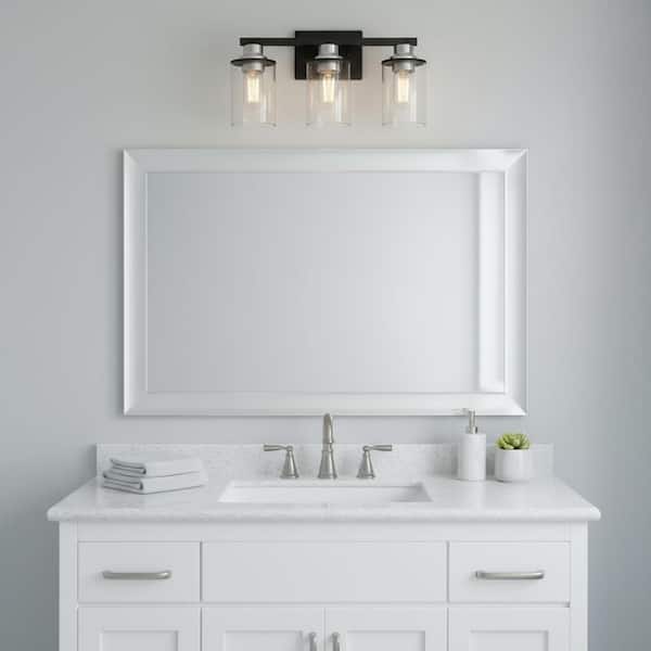 17 in. 3-Light Black and Nickel Bathroom Vanity Light Over Mirror with Clear Glass Shades for Bathroom, Hallway, Bedroom