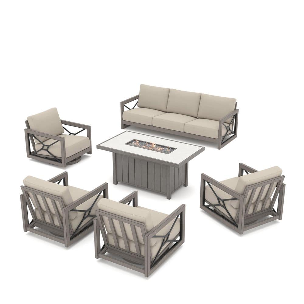 Pacaya 6-Piece Aluminum Swivel Patio Outdoor Conversation Set with Fire Pit Table and Cushions price history on PriceWatchPro