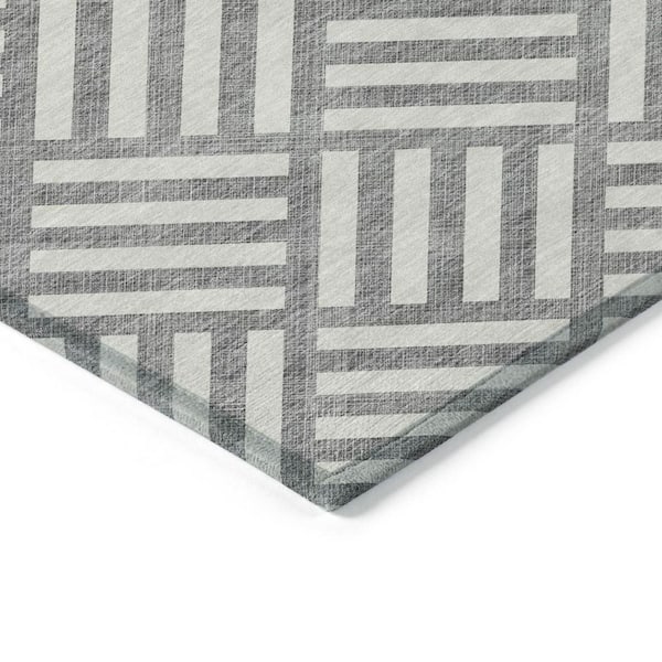 Gray, Ivory 10 ft. x 14 ft. Woven Geometric Polyester Rectangle Indoor/Outdoor Area Rug
