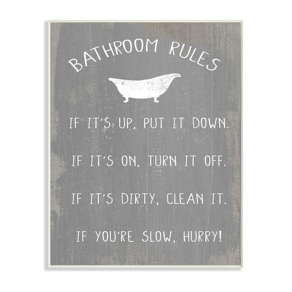 Stupell Industries "Countryside Bathroom Rules Sign with Claw Bath" by Daphne Polselli Unframed Country Wood Wall Art Print 13 in. x 19 in.