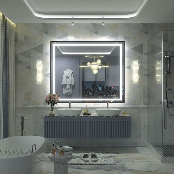 48 in. W x 40 in. H Rectangular Framed Front and Back LED Lighted Anti-Fog Wall Bathroom Vanity Mirror in Tempered Glass