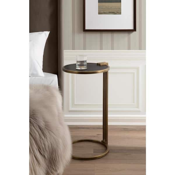 Monsanto 15 in. Black/Gold Round Wood C Shaped End Table