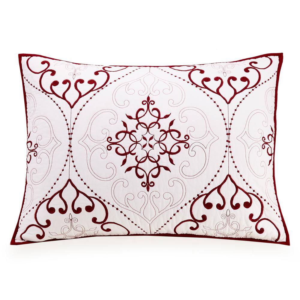 King Red Cotton Reversible Medallion Quilt Set
