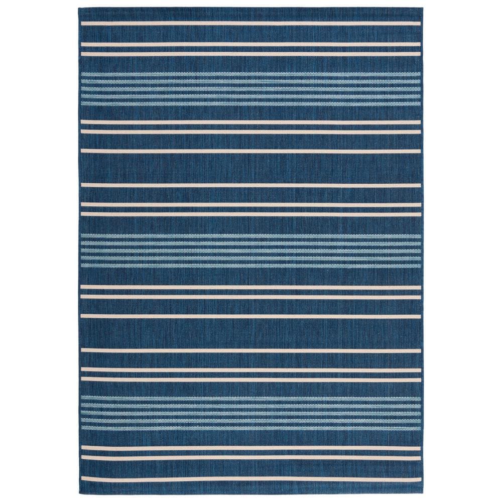 SAFAVIEH Courtyard Navy/Blue 5 ft. x 8 ft. Striped Indoor/Outdoor Area ...