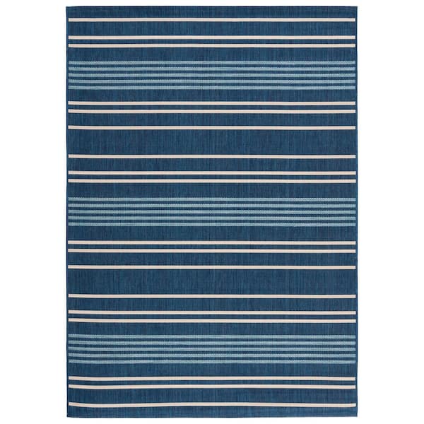 Courtyard Navy/Blue 7 ft. x 10 ft. Striped Indoor/Outdoor Area Rug