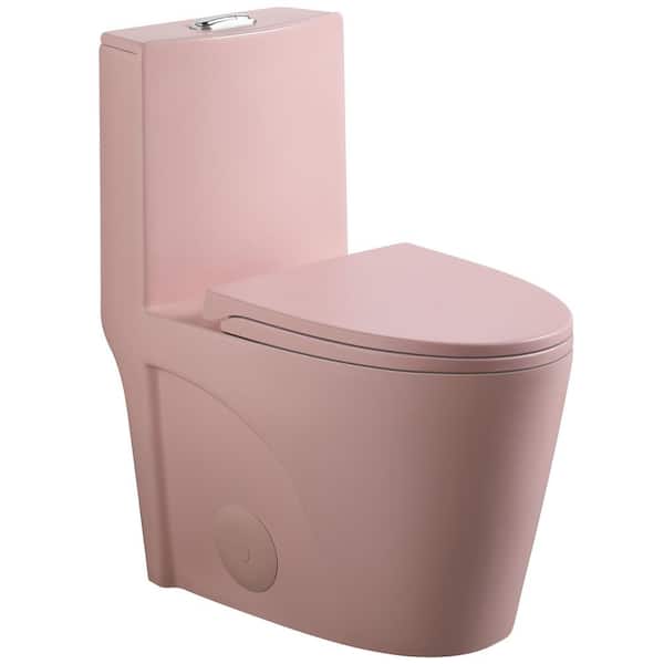 Vita 12 in. Rough in 1-Piece 0.8/1.6 GPF Dual Flush Elongated Toilet in Pink Soft Close Seat Included