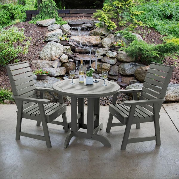 Highwood Weatherly Coastal Teak 3-Piece Recycled Plastic Round Outdoor Dining Set