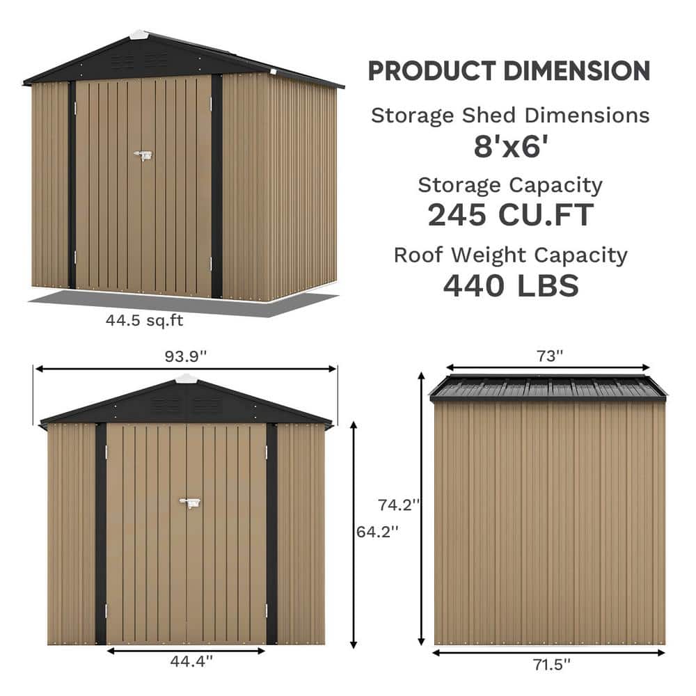 8 ft. x 6 ft. Brown Metal Outdoor Storage Shed with Sloping Roof