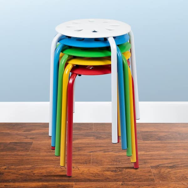 17.5 in. Height Assorted Colors Plastic Nesting Stack Stools (5-Pack)
