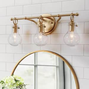 Modern 21 in. 3-Light Brass Gold Bath Vanity Light with Globe Clear Glass Shade Wall Sconce, LED Compatible