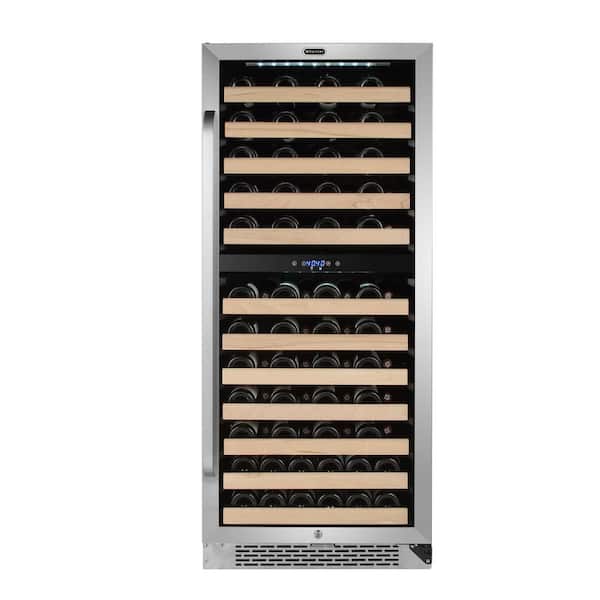Whynter 92-Bottle Built In Stainless Steel Dual Zone Compressor Wine Cooler with Display Rack and LED Display