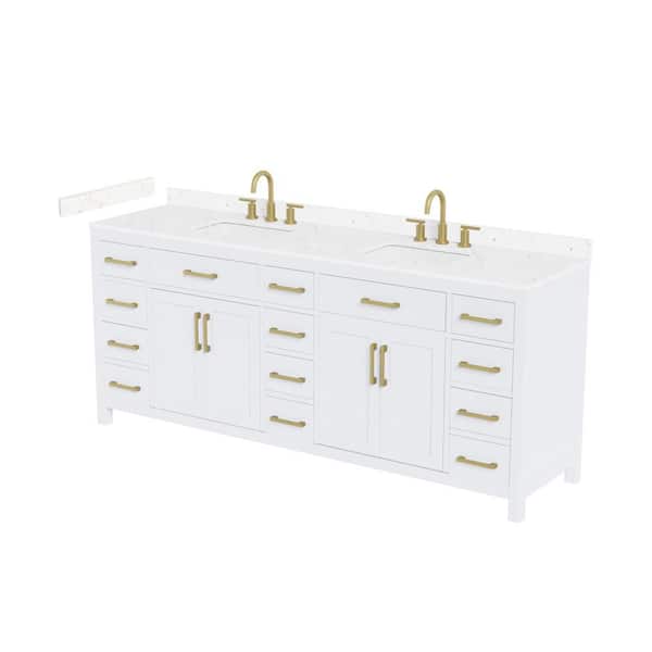 Beckett 84 in. Double Freestanding White Bath Vanity with Carrara Cultured Marble Top