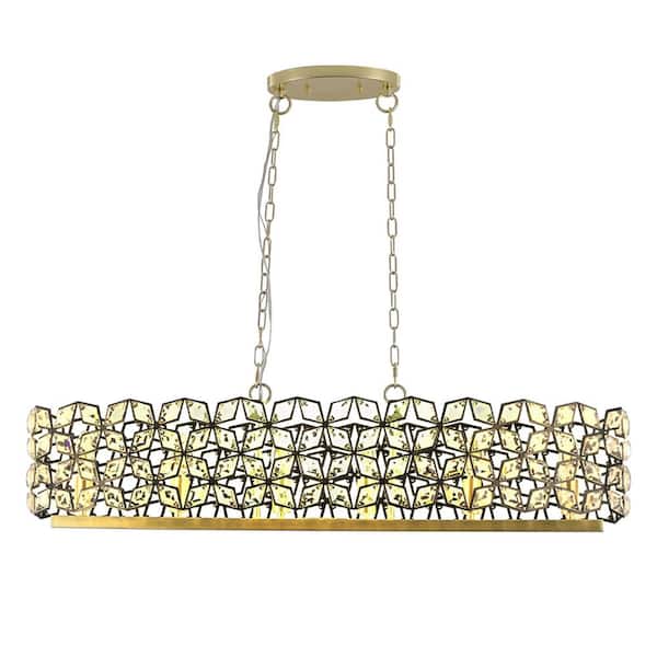 Delicate 6 Lights 39in Geometric Contemporary Crystal and Black Gold Pendant Chandelier (Bulb Not Included)