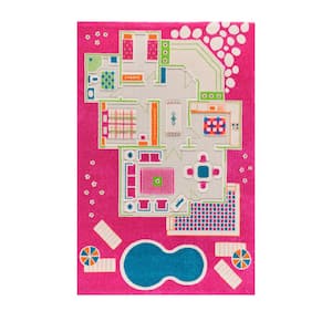 Playhouse Pink 3D 4 ft. x 6 ft. 3D Soft and Cozy Non-Toxic Polypropylene Play Area Rug for Kids Bedroom or Playroom