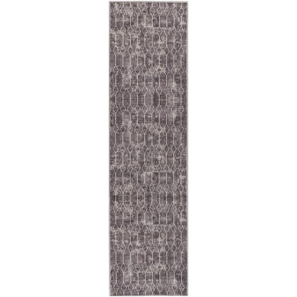 Unbranded Machine Washable Series 1 Mocha 2 ft. x 8 ft. Geometric Contemporary Runner Area Rug