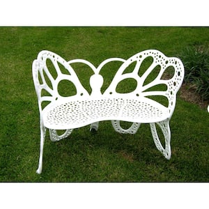 Butterfly 2-Person White All-Weather Metal Outdoor Bench