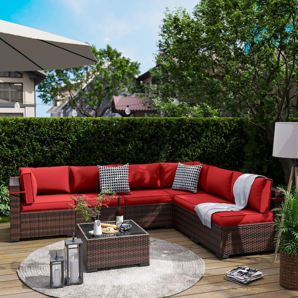 ELPOSUN 7-Piece Wicker Patio Conversation Set with Cushions