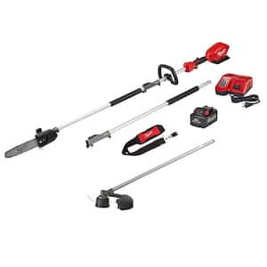 M18 FUEL 10 in. 18V Brushless Quik-LOK Electric Cordless Pole Saw Kit, 8.0 Ah Battery and String Trimmer Attachment