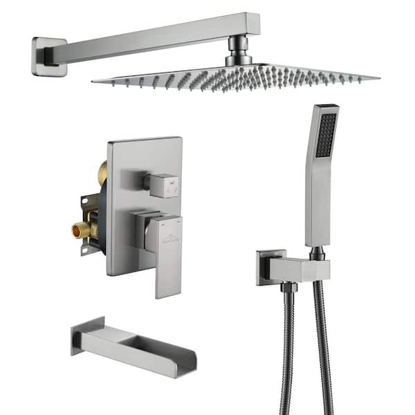Wall Mount Single-Handle 1-Spray Tub and Shower Faucet with Handheld Shower in Brushed Nickel - 10 Inch (Valve Included)