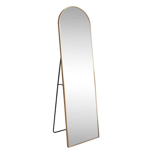 JONATHAN Y Adrian Gold 16 in. W x 59 in. H Large Arched Metal Framed Floor Full-Length Mirror
