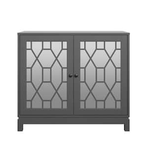 Antique Gray Accent Cabinet with Mirrored Doors and USB Charging Ports