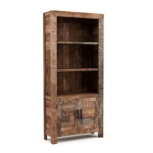 Ellerie 81 in. Natural Wood 3-Shelf Accent Bookcase