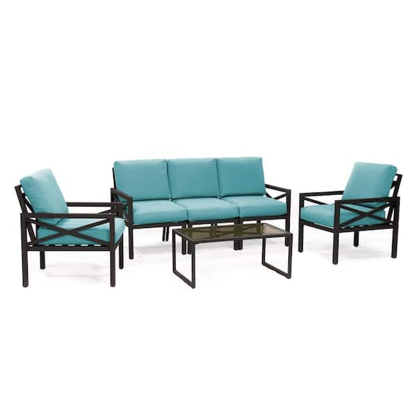 Leisure Made Blakely 6-Piece Aluminum Seating Set with Spa Blue Cushions