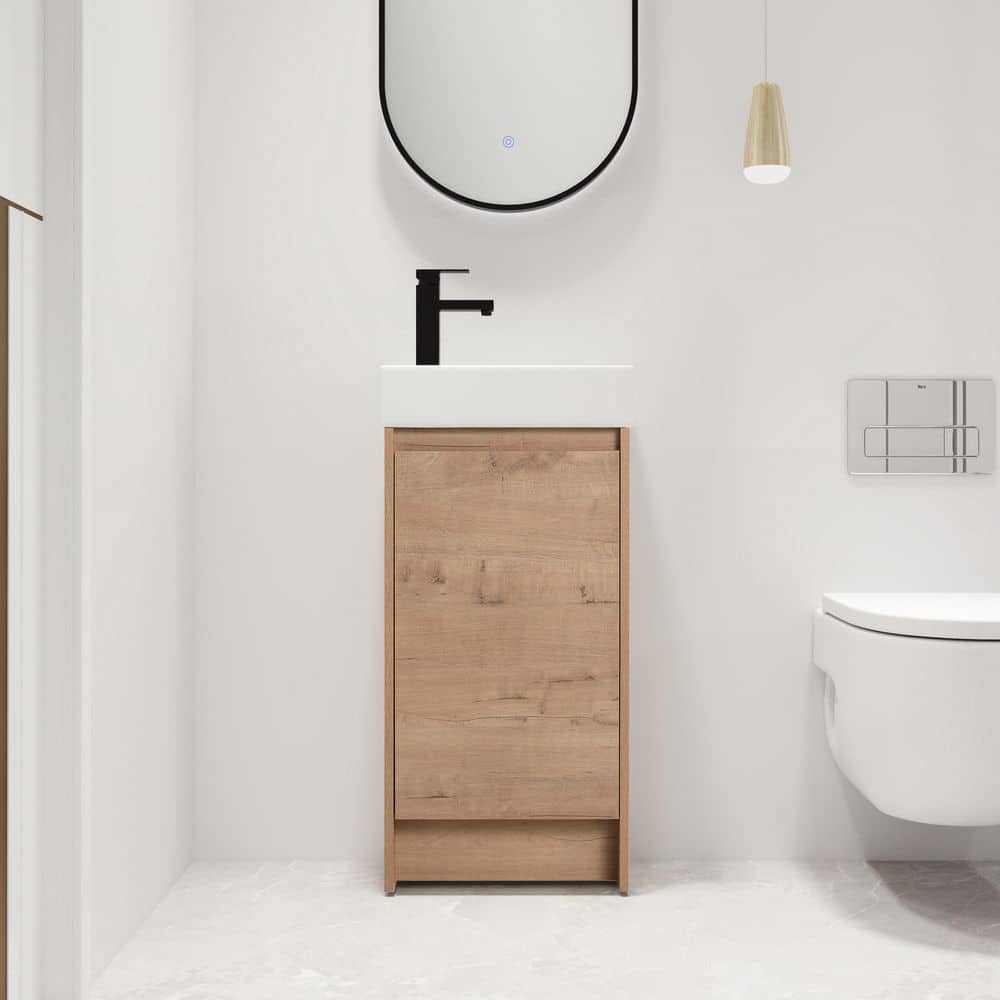 16.1 in. W x 8.9 in. D x 33.5 in. H Freestanding Bath Vanity in Light Brown