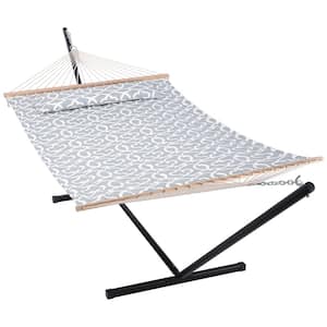 12 ft. Free Standing, 475 lbs. Capacity, Heavy-Duty 2-Person Hammock with Stand and Detachable Pillow in Grey
