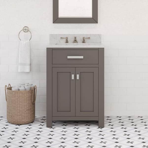 Madison 24 in. W x 21.5 in. D x 34 in. H Single Sink Bath Vanity in Cashmere Grey with Carrara White Marble Top