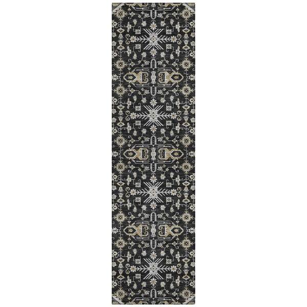 Chantille Machine Washable Indoor/Outdoor Abstract ACN3050 Black 2 ft. x 7 ft. Runner Rug