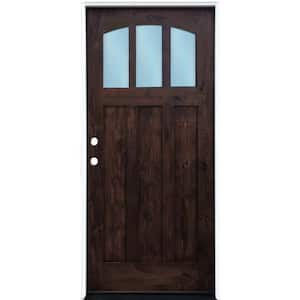 36 in. x 80 in. Craftsman Espresso Right Hand Inswing 3-lite w/ Arched Reed Glass Stained Alder Wood Pre-Hung Front Door