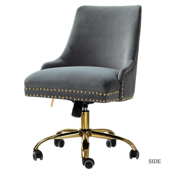 JAYDEN CREATION Bella Grey Nailhead Swivel Task Chair
