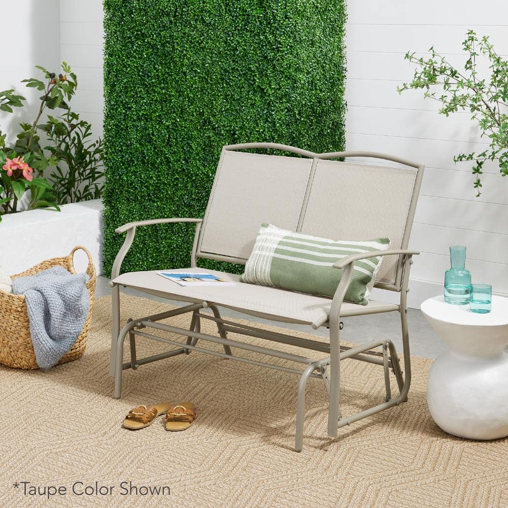 Gray Steel Outdoor Loveseat Glider with Textilene Fabric